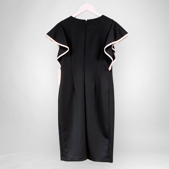 Calvin Klein Black Statement Cap Flutter-Sleeve Sheath Scuba Unlined Dress - Picture 12 of 14
